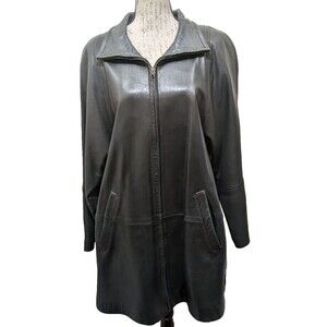 la nouvelle renaissance Leather Coat Large  Black  Buttery Soft  Back Pleat
